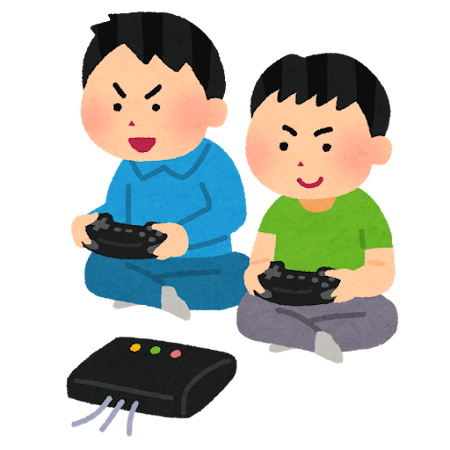 据置型ゲーム機で遊ぶ子供達のイラスト