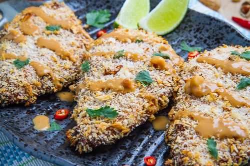 Crispy Baked Thai Peanut Sauce Coated Chicken Crispy Baked Thai Peanut Sauce Coated Chicken
