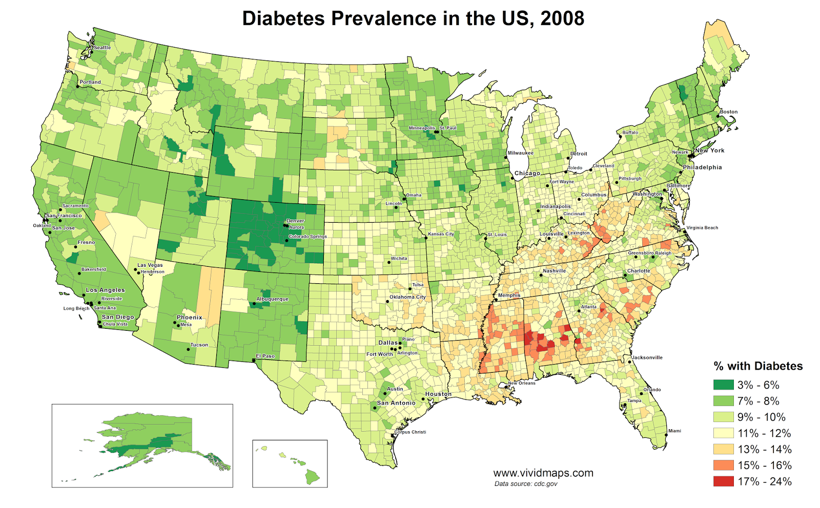 Diabetes prevalence in the United States Vivid Maps