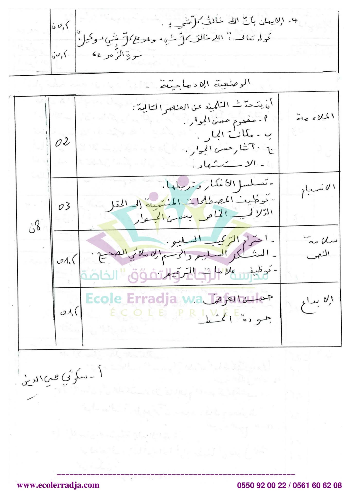 إختبار التربية الإسلامية الفصل الثاني للسنة الرابعة متوسط - الجيل الثاني نموذج 1