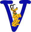 Alfabeto de personajes de Disney con letras azules V.