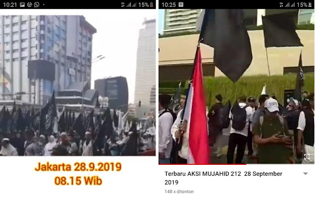 Pantauan Aksi Mujahid di kisaran Bundaran HI Jakarta yang dikerjakan hari ini memperlihatkan bahwa bendera tauhid lebih mendominasi daripada bendera merah putih.
