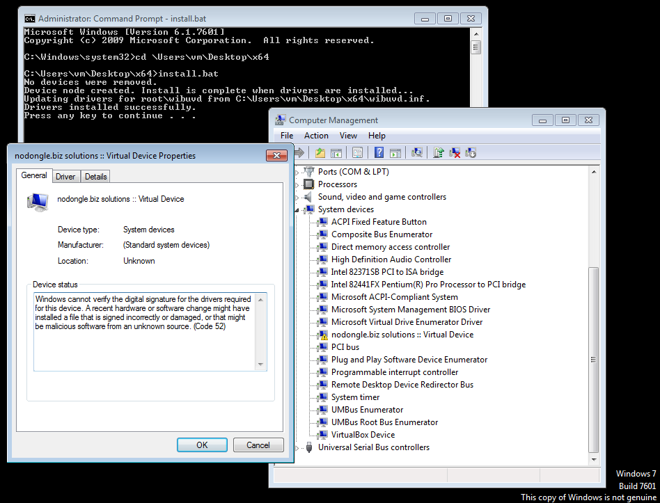 nodongle Windows Vista, Win7 Emulator does not start.