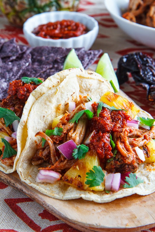 Tacos al Pastor with Pineapple Salsa Roja Recipe on Closet Cooking