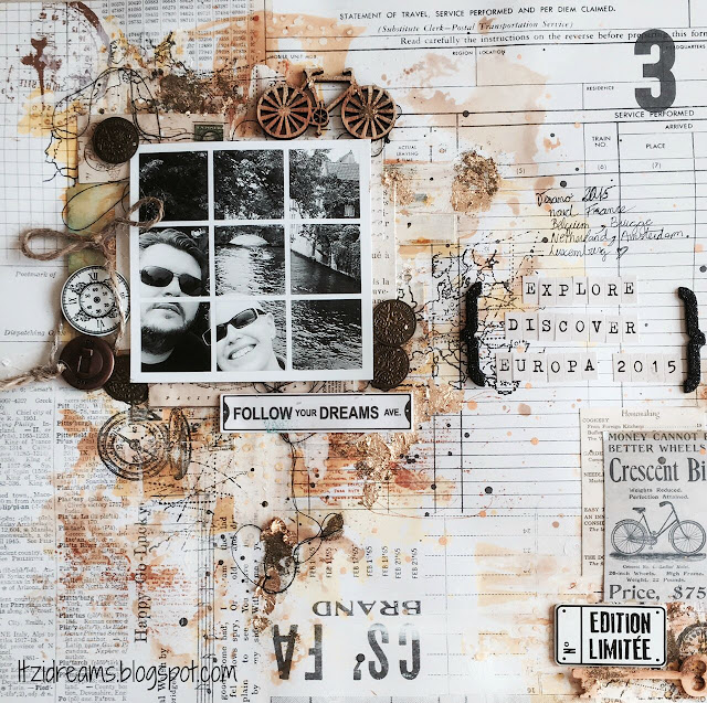 Tutorial Layout mix media, con productos Prima Marketing, Toga para el moodboard Scrap Around the World