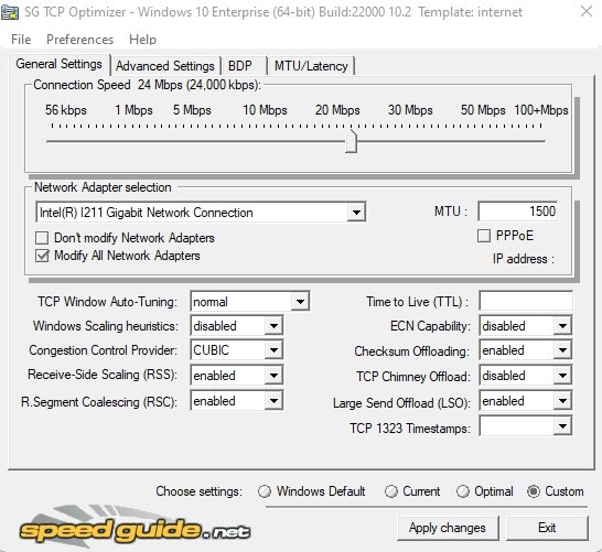 TCP Optimizer는 MTU 값을 증가시킵니다.