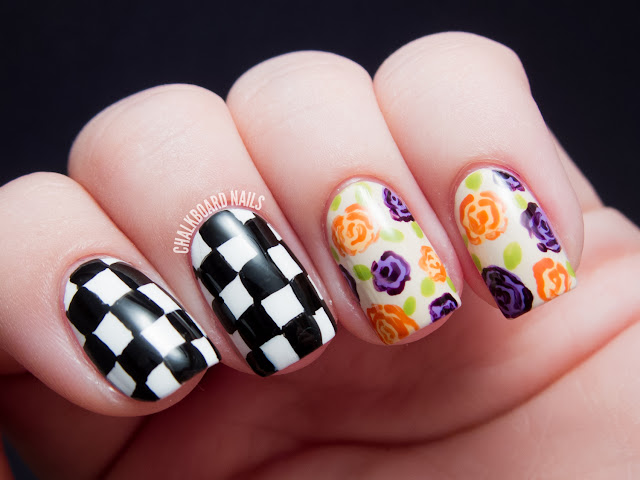 Chalkboard Nails: Geometric vs. Organic Floral Nail Art