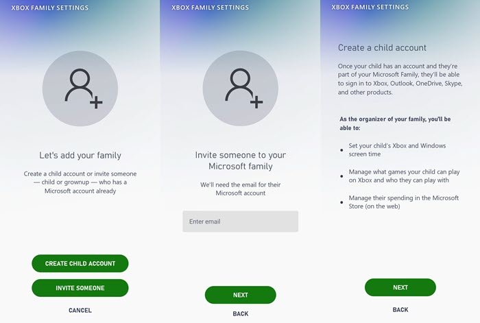 Семейные настройки Xbox Добавить ребенка