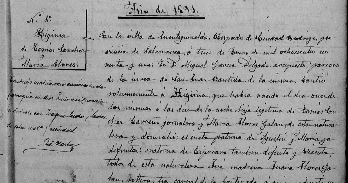 Crónicas de Fuenteguinaldo Nacimientos en Fuenteguinaldo en el año 1891