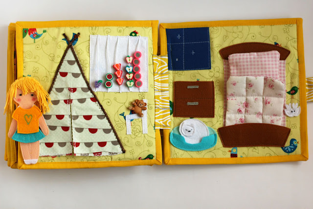 Travel dollhouse busy book with felt paper doll