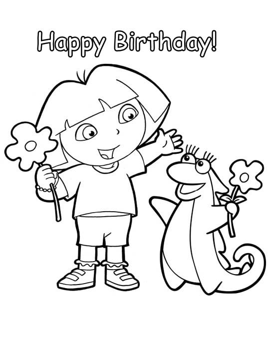 Coloring pages of Happy birthday Dora