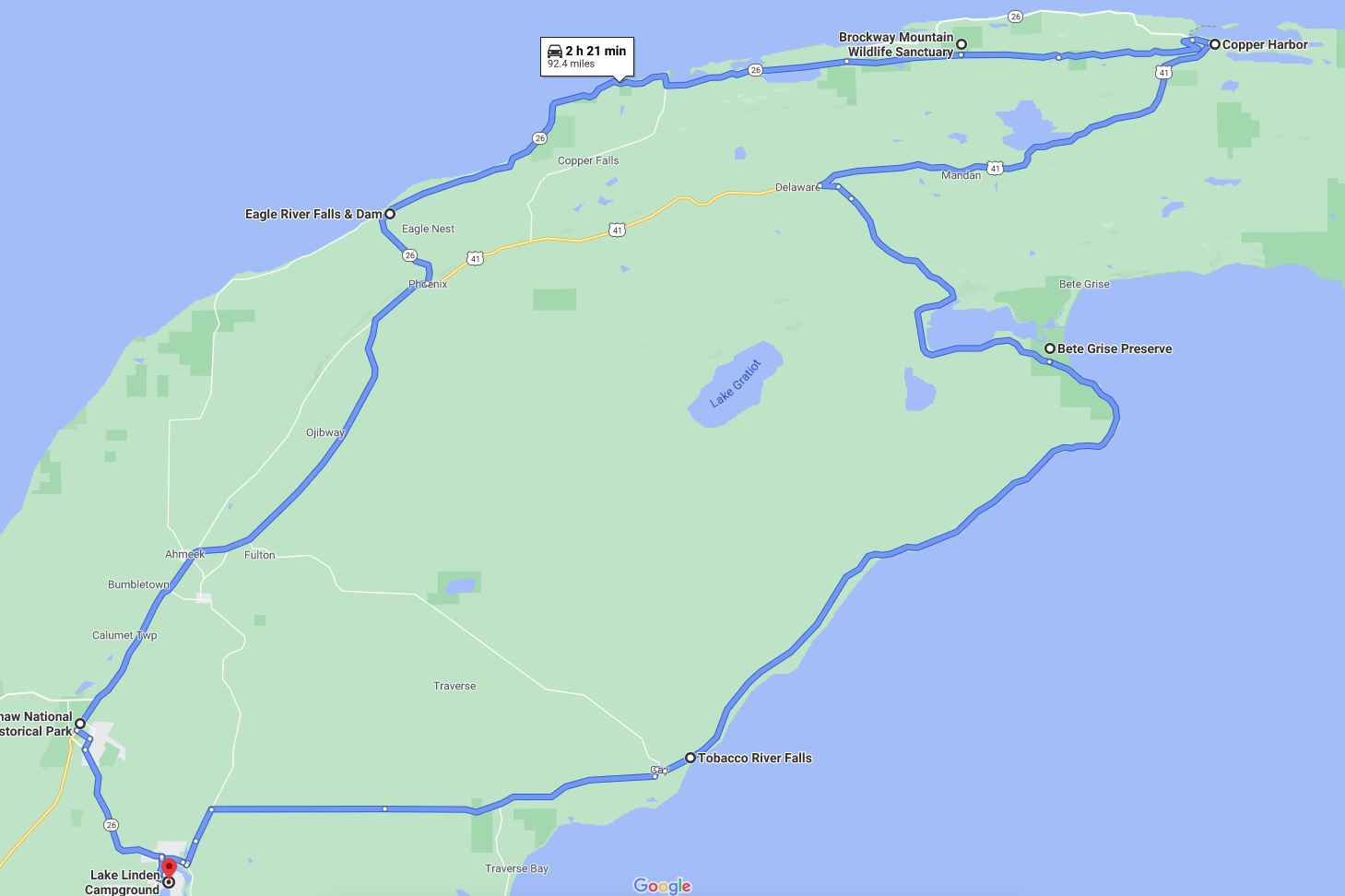 Travel Reviews & Information Lake Linden, Michigan Village Campground on Torch Lake in the