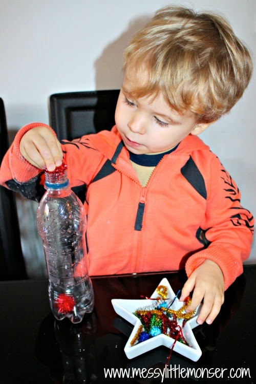 How to make a firework sensory bottle.  Activity ideas for babies and toddlers.  Great for bonfire night or new years eve celebrations.