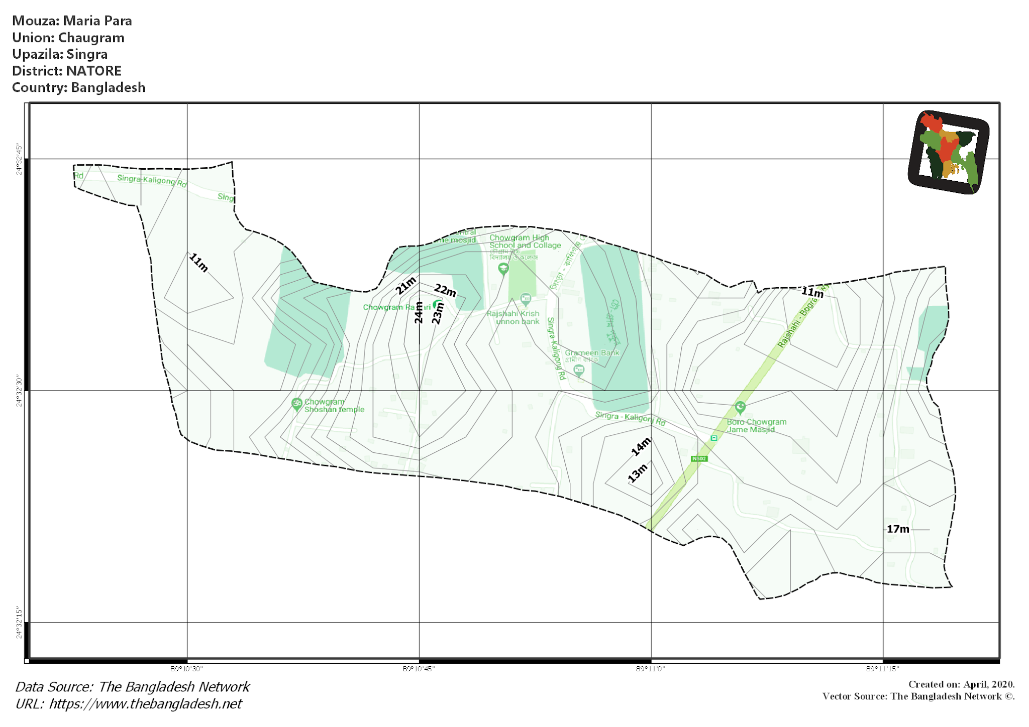 Map of Maria Para Mouza of Singra Upazila, NATORE, Bangladesh.