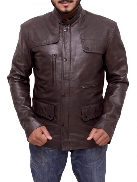 Elegant Brown Genuine Leather Jacket For Men