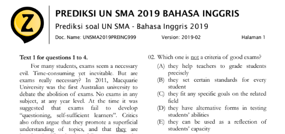 Latihan Soal UN (UNBK &amp; UNKP) Bahasa Inggris SMA 2020
