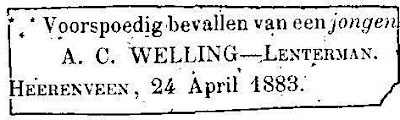 Geboorteadvertentie van Petrus Anthonius René Welling