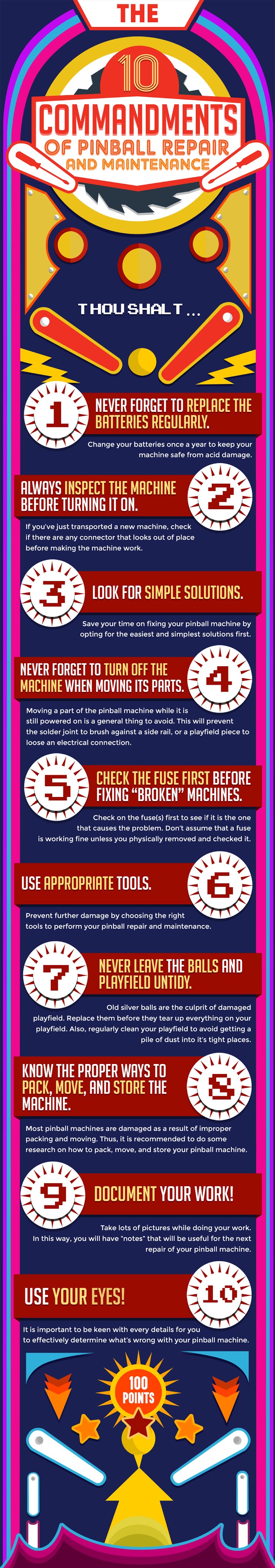 The 10 Commandments of Pinball Repair and Maintenance #infographic
