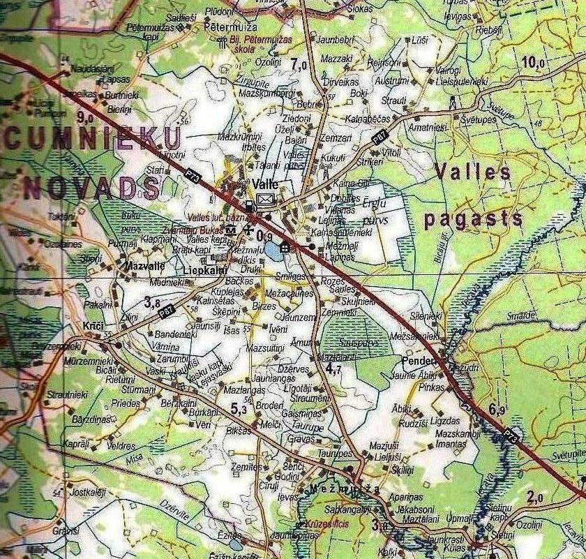 Valles pagasta centrālā daļa - karte