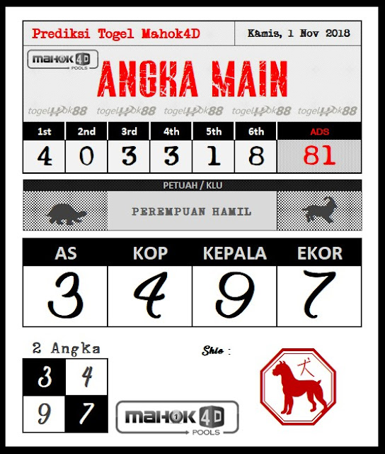 PREDIKSI MAHOK4D POOL 1 NOVEMBER 2018 Prediksi Togel Hari Ini