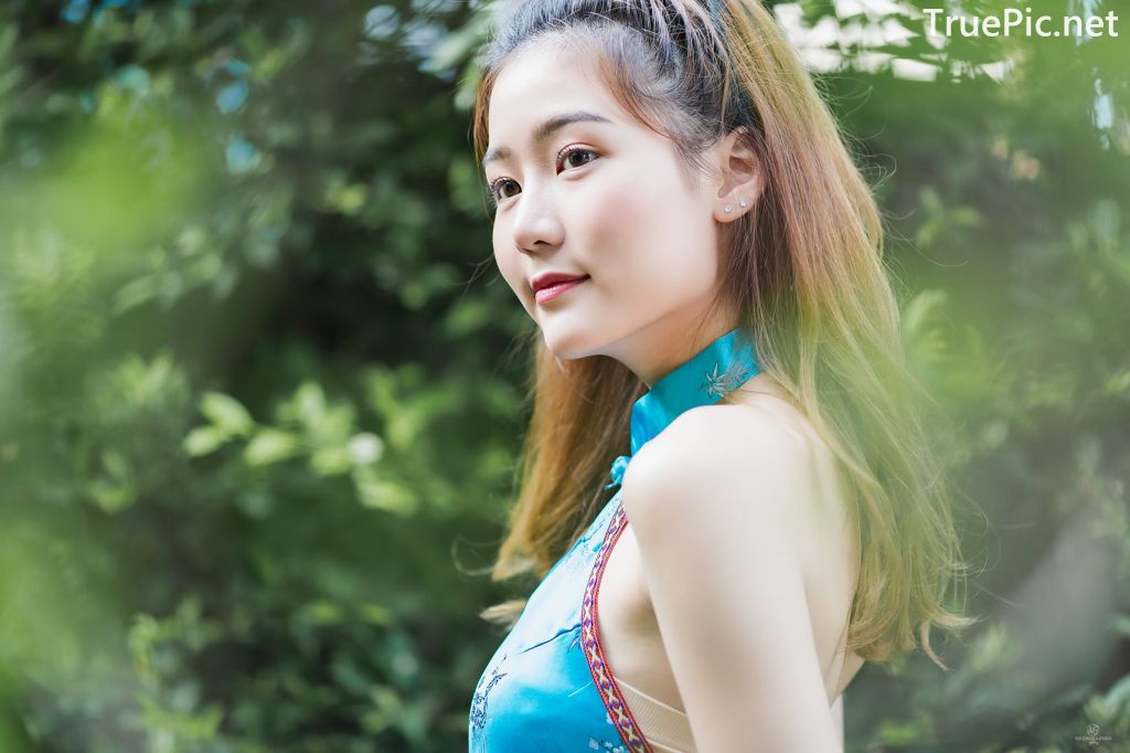 Image-Thailand-Beautiful-Girl-Pattaravadee-Boonmeesup-Blue-Chinese-Traditional-Undershirt-TruePic.net- Picture-31