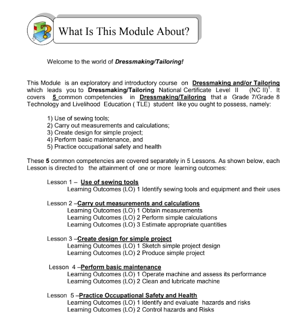 Download TLE Dressmaking/Tailoring Learning Module Grade 78