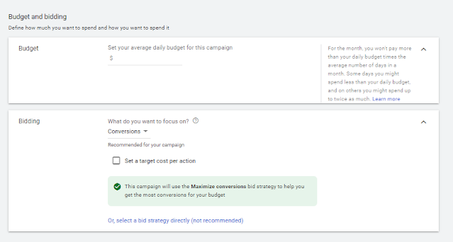 Set Budget and Conversions or Click or CPC in Google Ad