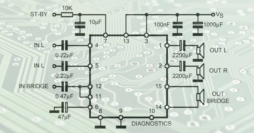 : TDA7377 Stereo/Bridge Audio amplifier circuit diagram 30W+2x15W | TDA7377 IC