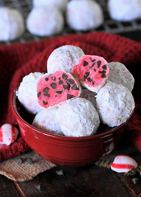 Peppermint Chocolate Chip Snowball Cookies
