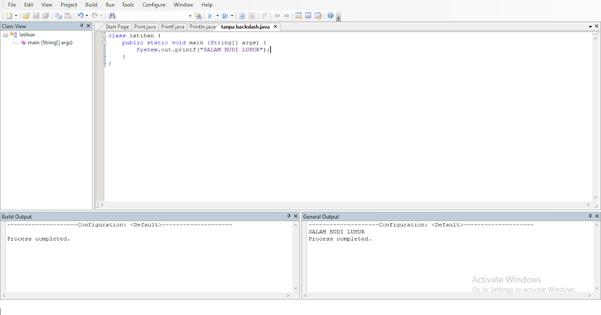 jCreator dalam Pemrograman JAVA: Fungsi Backslash \n dan \t dalam JAVA