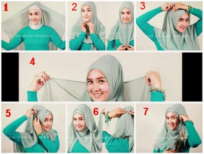 tutorial jilbab segi empat pashmina turquoise