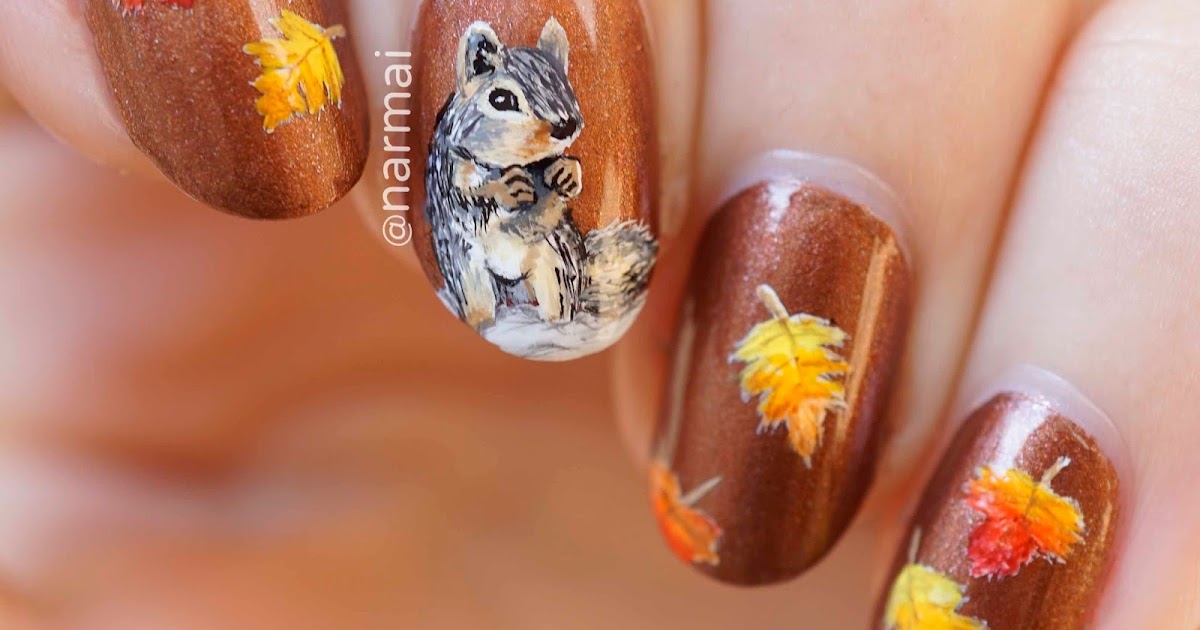 PiggieLuv Autumn squirrel nail art