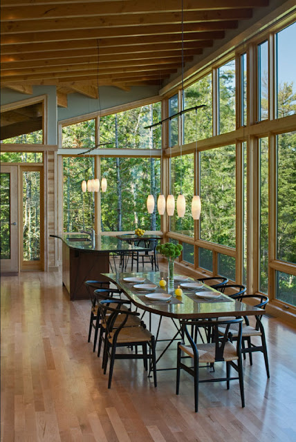 Black Oak Wishbone Chairs with Natural Papercord Seats (Architecture by FINNE Architects, Eagle Harbor Cabin on Lake Superior).