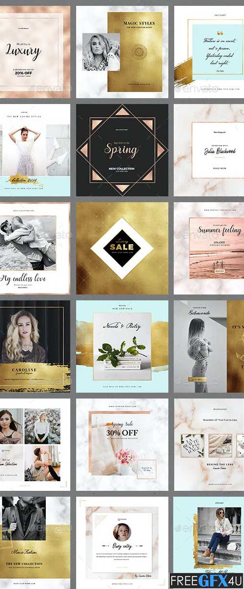 Graphicriver - 80 Instagram Posts Bundle Metal Foil 80 Instagram Posts Bundle Metal Foil