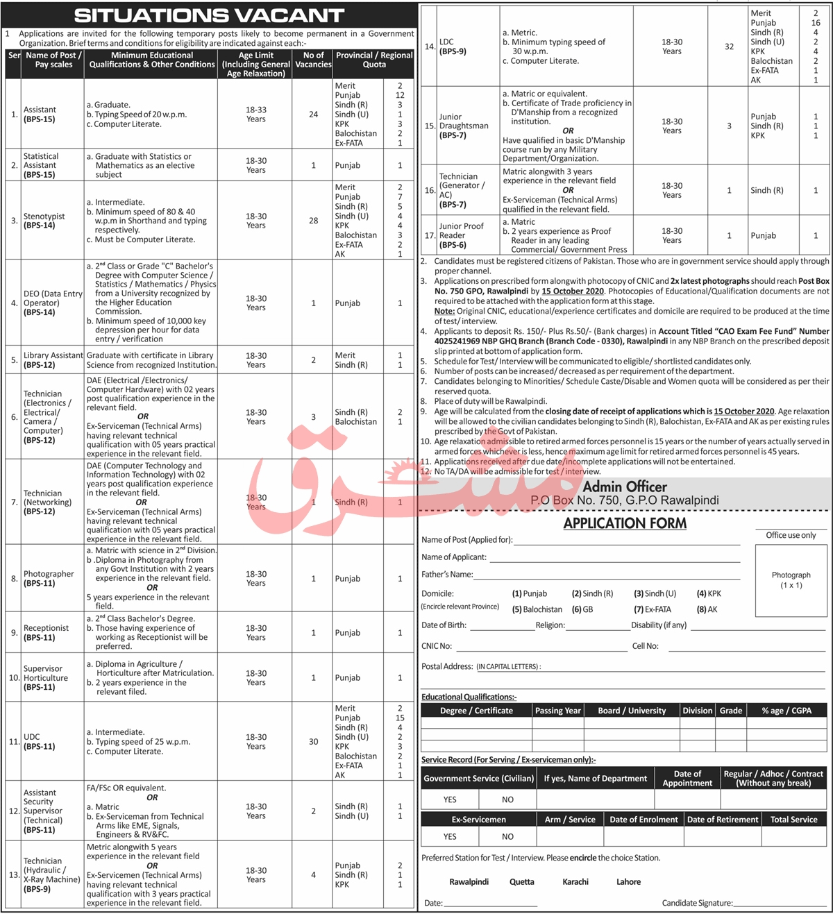 Latest Pak Army GHQ Jobs Opportunities 2020