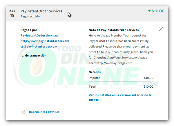 Ayuwage pago por PayPal