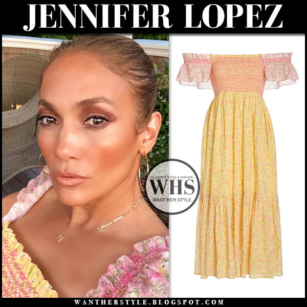 Jennifer Lopez in yellow and pink dress on August 23 gossipglamb