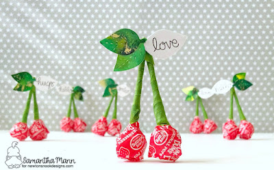 Cherry Valentine Treats by Samantha Mann for Newton's Nook Designs, Valentine's Day, die cutting, die cuts, floral tape, alcohol inks, kids crafts #newtonsnook #valentines #diycrafts #kidscraft #cherries