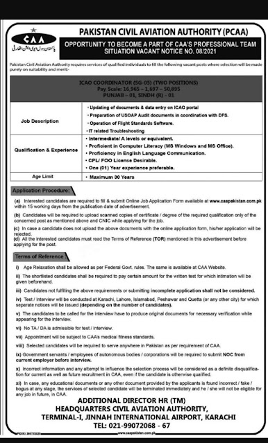 Civil Aviation Authority Latest Jobs 2021  Pakistan Govt Jobs Aviation Authority   Apply Online For Jobs