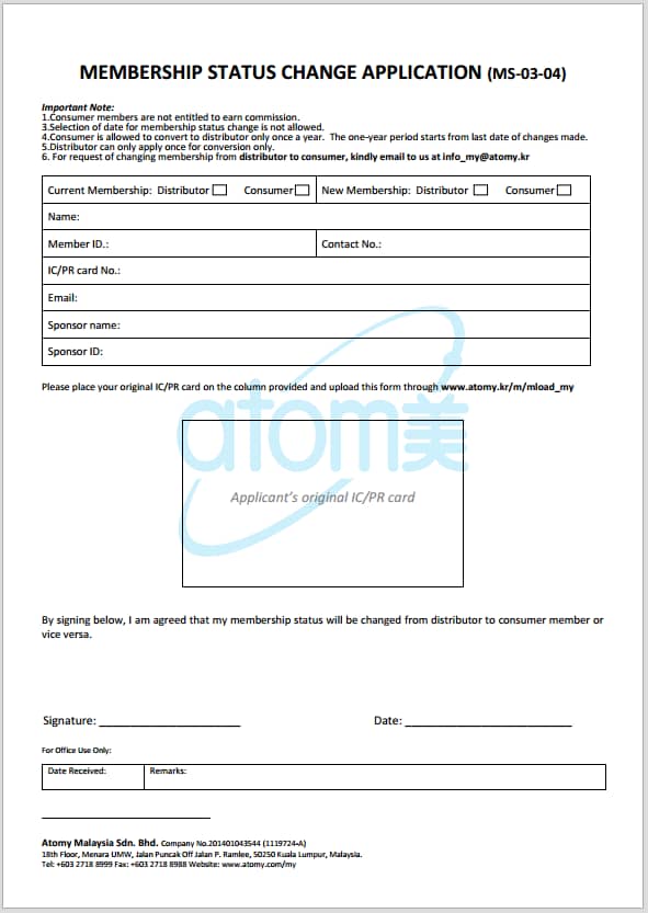Cara Tukar Status Daripada Consumer Kepada Distributor Atomy Shopping