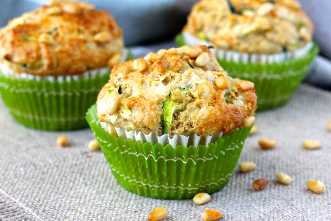 These Cheesy Zucchini and Basil Muffins are savory and moist, and are perfect with a salad or soup for lunch or a light dinner. 