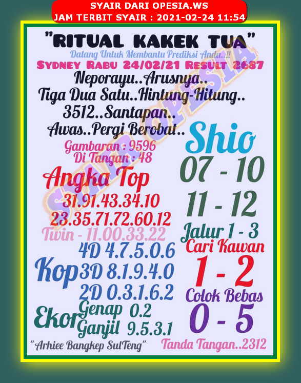 Syair Sdy Hari Ini Rabu 24 Februari 2021 Opesia Official