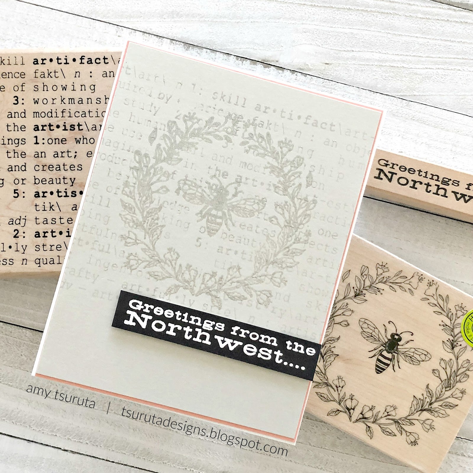 Hero Arts Rubber Stamps Antique Bee and Flowers K6224