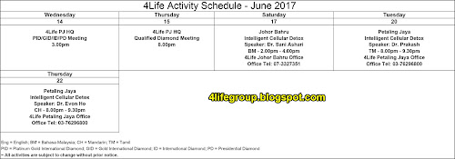 Jadual Aktiviti Bulanan Jun 2017 4Life Malaysia foto Jadual Aktiviti Bulanan Jun 2017 4Life Malaysia