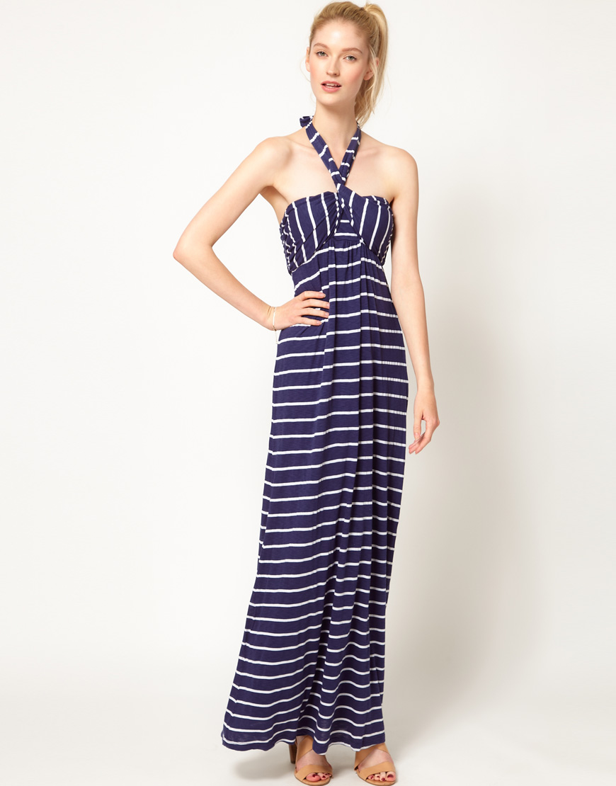 Style Fashion Corner: Splendid Striped Maxi Dress with Halter Neck Detail