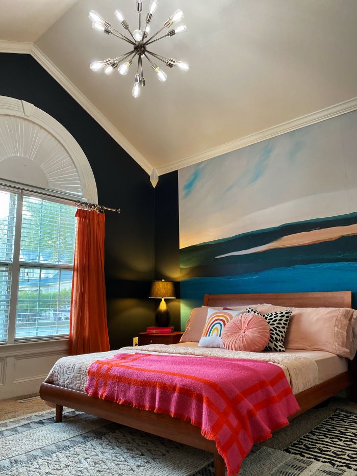 Colorful guest bedroom with EcoSmart lighting bulbs-designaddictmom