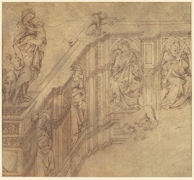 Siena: disegno del 1409 di Fonte Gaia di Jacopo della Quercia conservato al Metropolitan Museum di New York (i