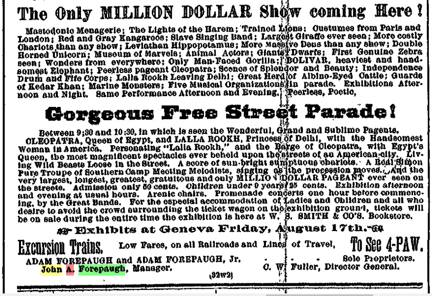 Philly & Stuff Forepaugh's Circus Canandaigua NY August 23, 1883
