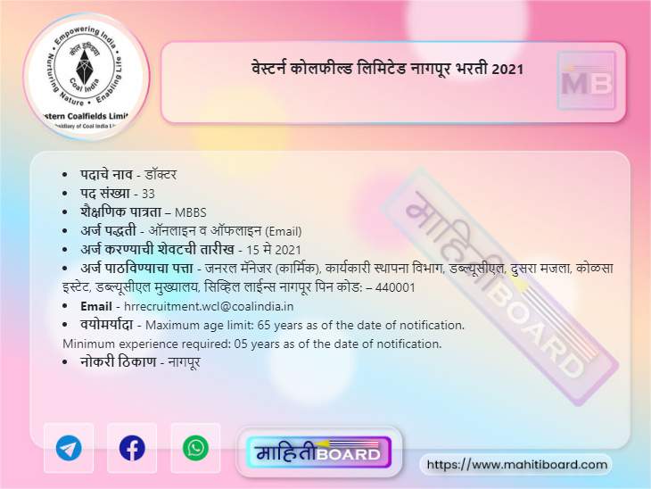 WCL Nagpur Recruitment 2021