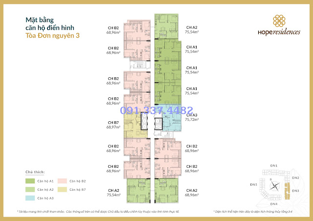 Mặt bằng thiết kế tòa Đơn Nguyên 3 Hope Residences Phúc Đồng